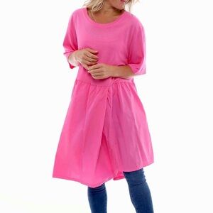 DIVERSE Italia Asymmetrical Cotton Dress in Pretty Pink 🩷